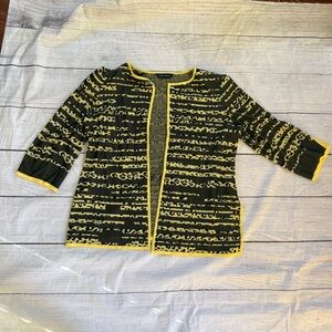 Ming Wang knit cardigan jacket black yellow/gold open front no size tag